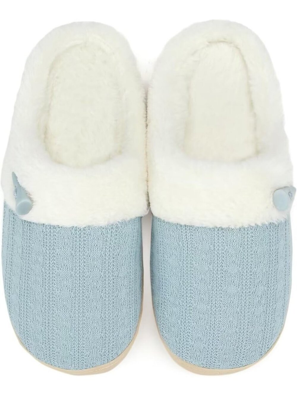 Women's Blue Memory Foam Fuzzy Warm Plush Shoes Indoor Slip On Fluffy Slippers